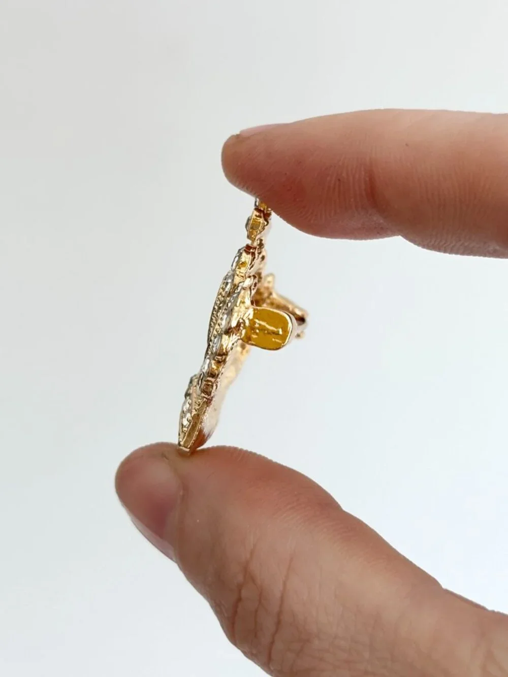Crown Shaped Gold Toned Rhinestone Accented Vintage Inspired Brooch Pin